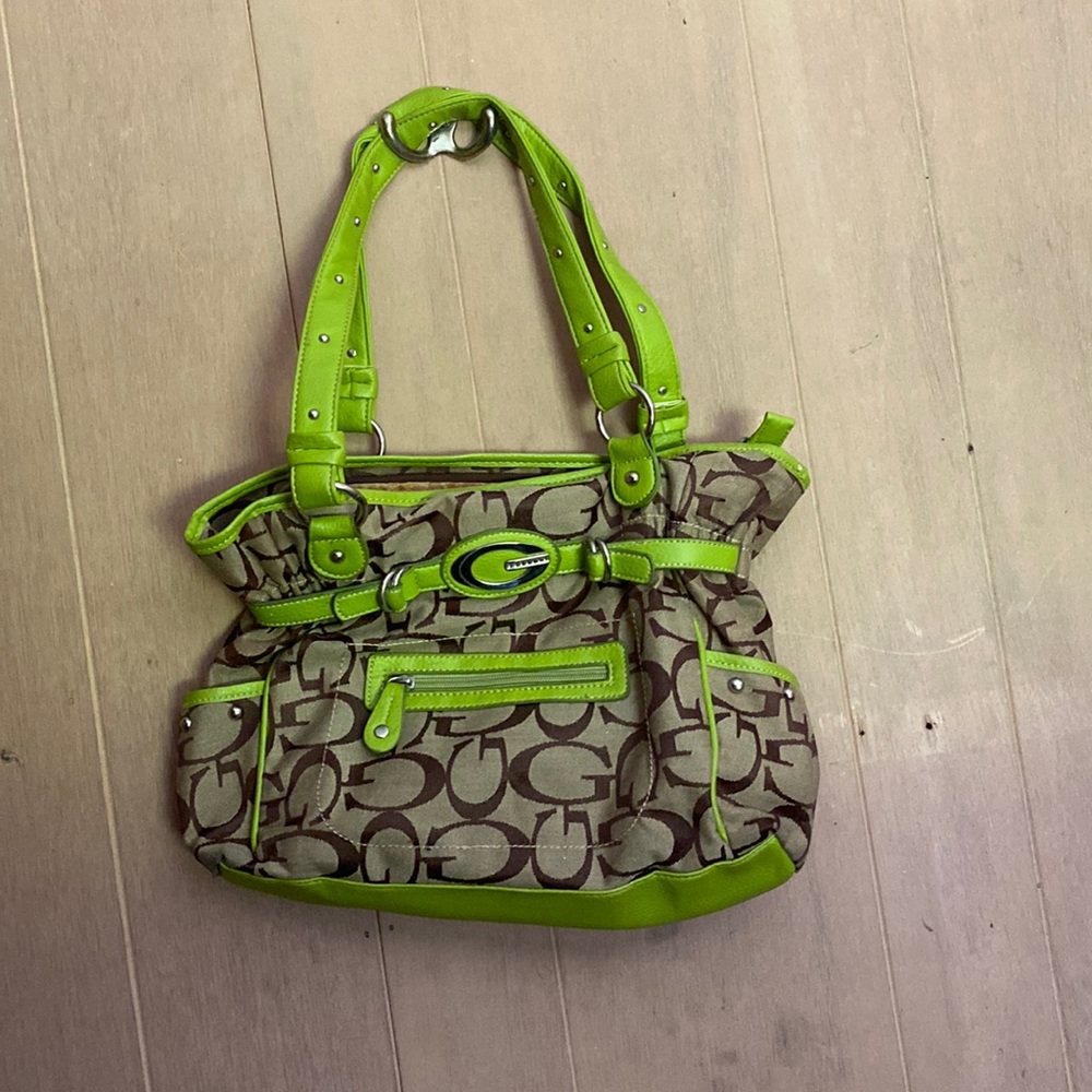 Green, tan, and brown purse